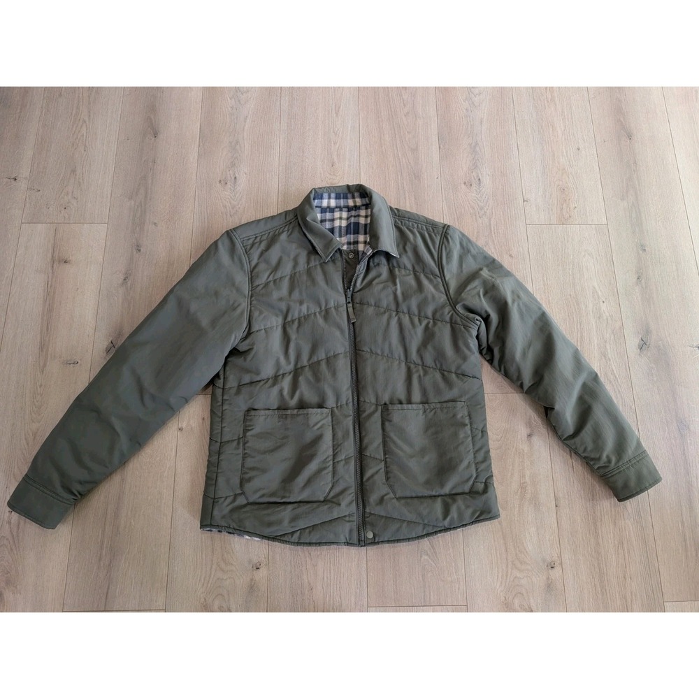 OUTERKNOWN Mens Large Blanket Quilted  Jacket Blue Green Plaid Reversible Winter